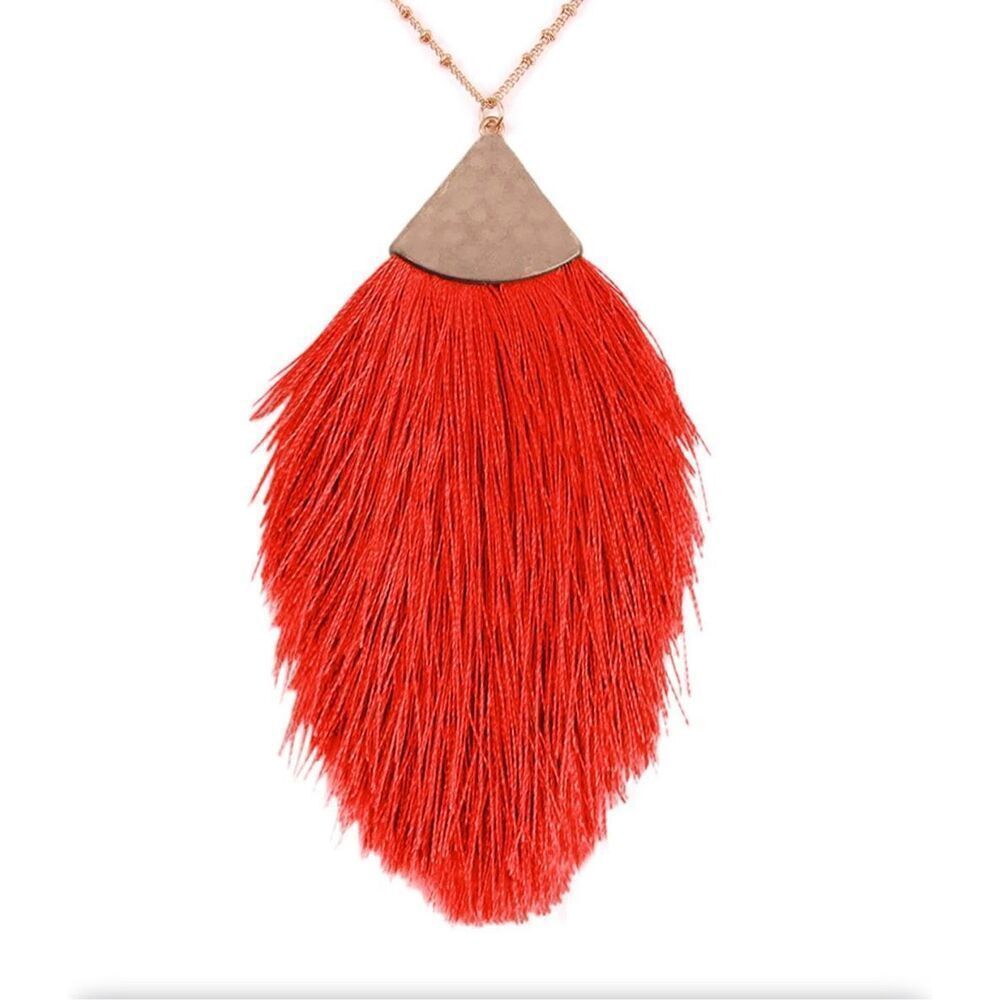 Red thread tassel necklace